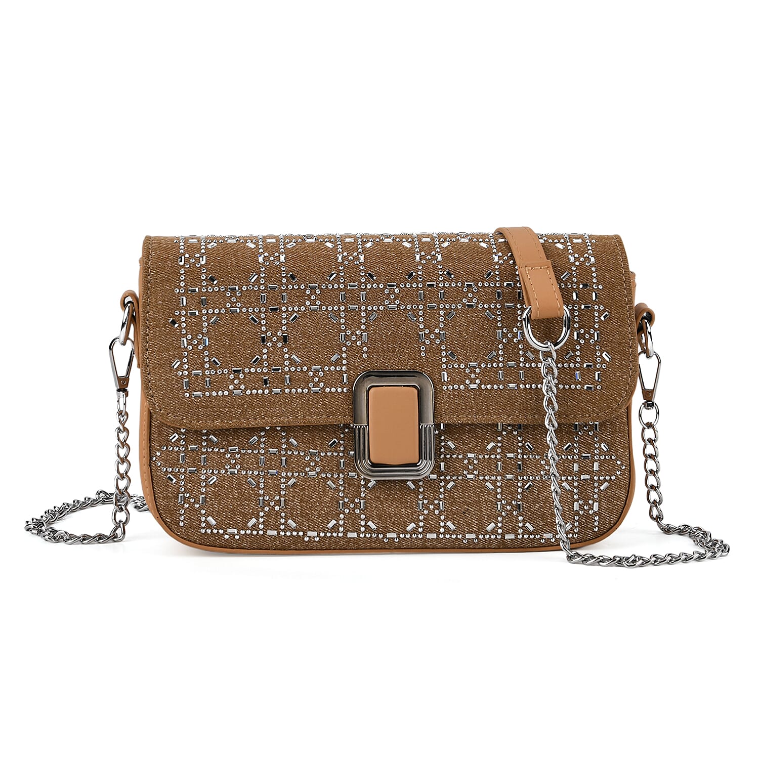 LA MAREY Designer Sling Handbag with Elegant Silver-Tone Chain Strap - Khaki 8447200 0
