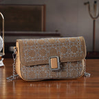 LA MAREY Designer Sling Handbag with Elegant Silver-Tone Chain Strap - Khaki