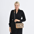 LA MAREY Designer Sling Handbag with Elegant Silver-Tone Chain Strap - Khaki