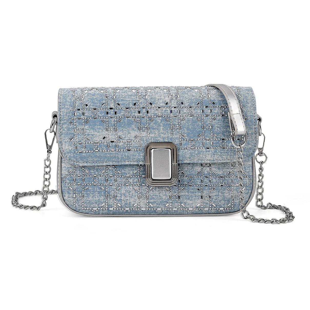 LA MAREY Designer Sling Handbag with Elegant Silver-Tone Chain Strap - Light Blue V32523358 0