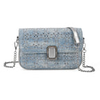 LA MAREY Designer Sling Handbag with Elegant Silver-Tone Chain Strap - Light Blue