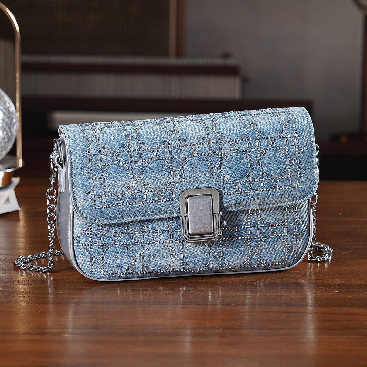 LA MAREY Designer Sling Handbag with Elegant Silver-Tone Chain Strap - Light Blue V32523358 2
