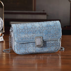LA MAREY Designer Sling Handbag with Elegant Silver-Tone Chain Strap - Light Blue