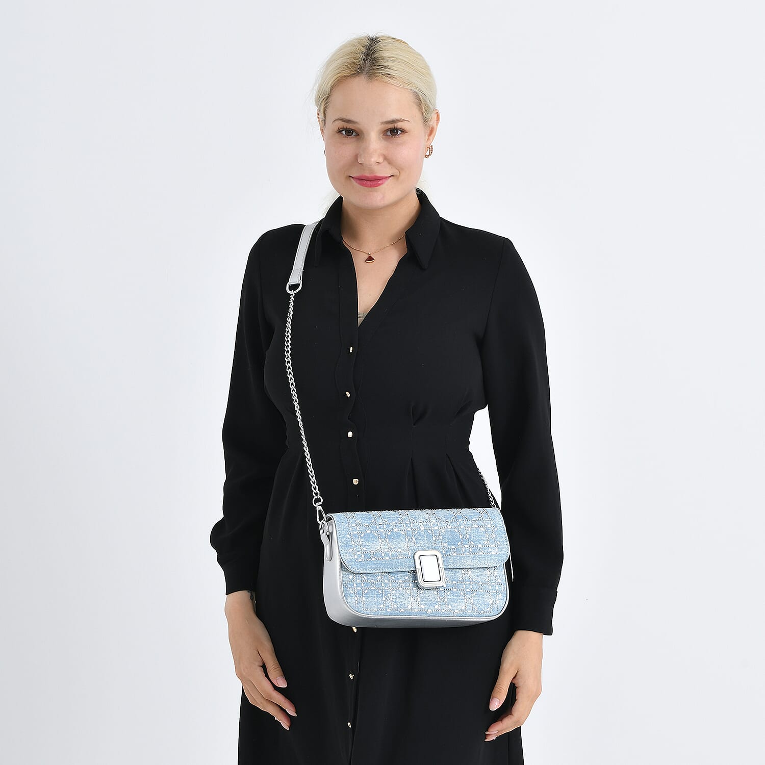 LA MAREY Designer Sling Handbag with Elegant Silver-Tone Chain Strap - Light Blue V32523358 3