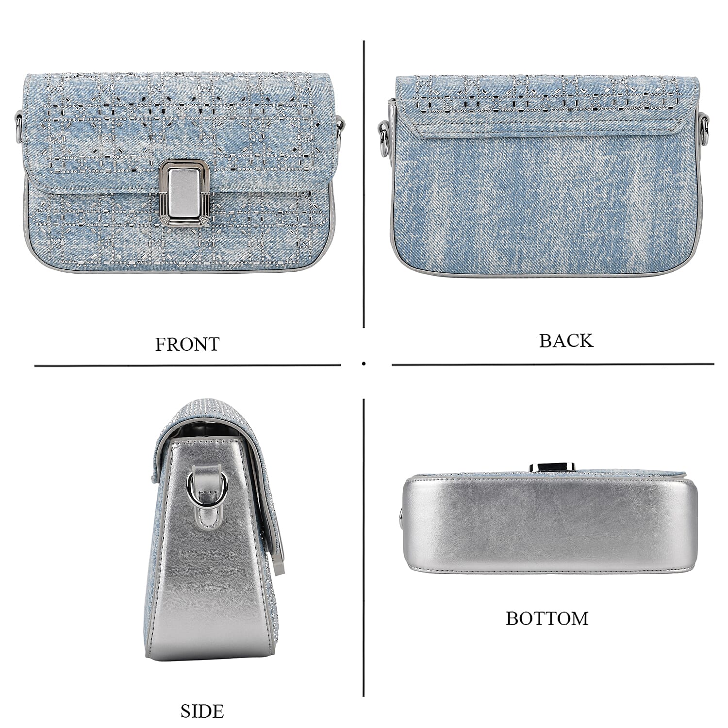 LA MAREY Designer Sling Handbag with Elegant Silver-Tone Chain Strap - Light Blue V32523358 5