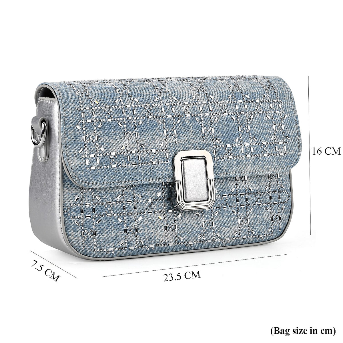 LA MAREY Designer Sling Handbag with Elegant Silver-Tone Chain Strap - Light Blue V32523358 7