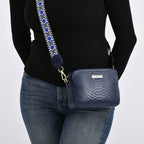 La Marey Genuine Leather Sling Crossbody Bag - Navy Blue