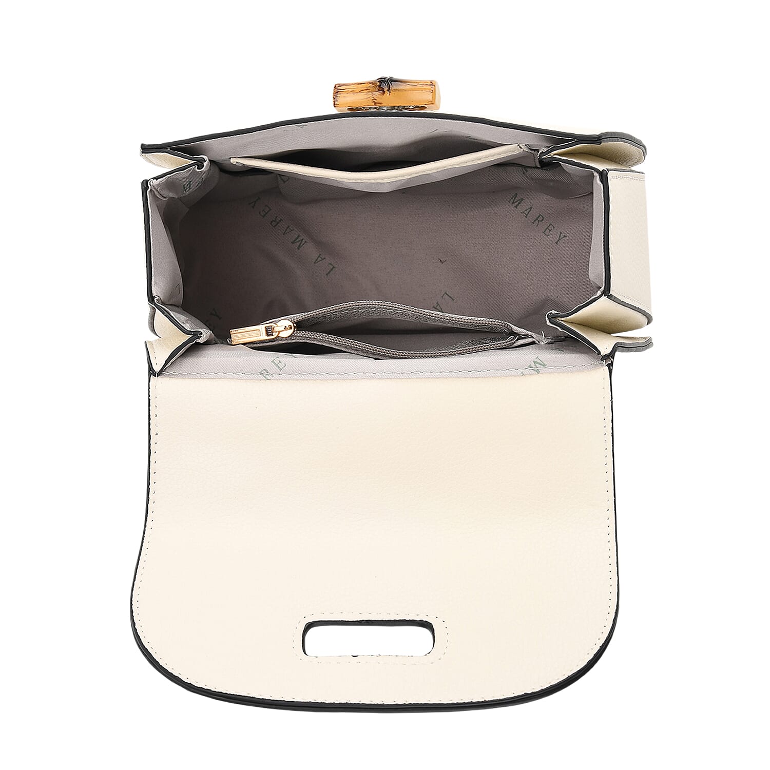 La Marey Snakeskin Embossed Genuine Leather Mini  Satchel Bag with Bamboo Handle - White 8201638 6