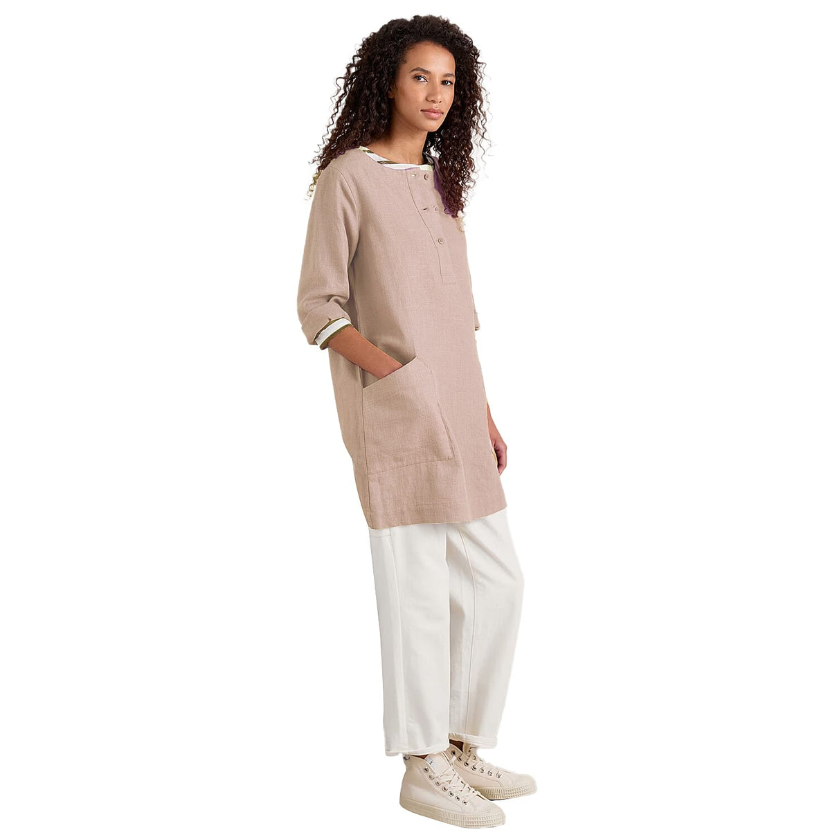 La Marey Effortlessly Stylish Ladies Linen 3-4 Sleeve Tunic Top (Size 10) - Stone 7937155 0
