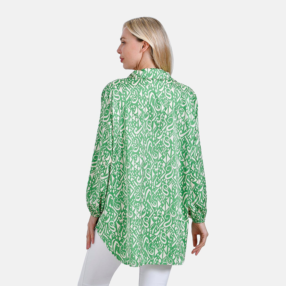 La Marey Elegant Long Sleeve V-Neck Shirt (Size - S/M) - Green V32520926 2