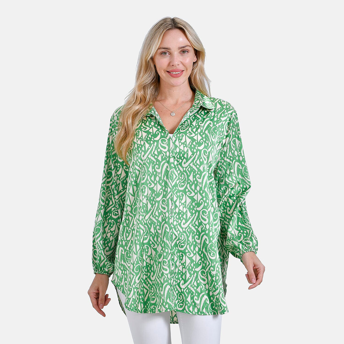 La Marey Elegant Long Sleeve V-Neck Shirt (Size - S/M) - Green V32520926 4