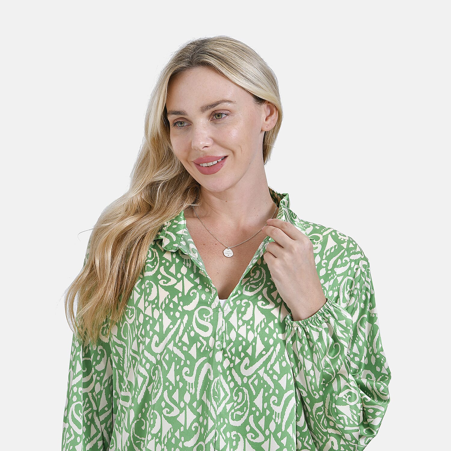 La Marey Elegant Long Sleeve V-Neck Shirt (Size - S/M) - Green V32520926 5