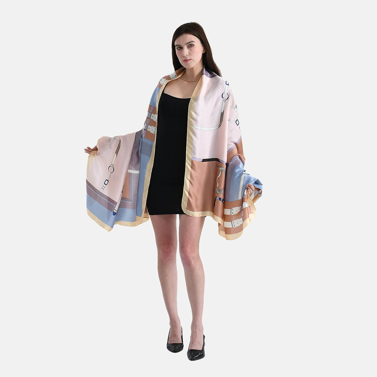 La Marey Elegant Irregular Pattern Satin Scarf (180x80cm) - Blue 8241172 0