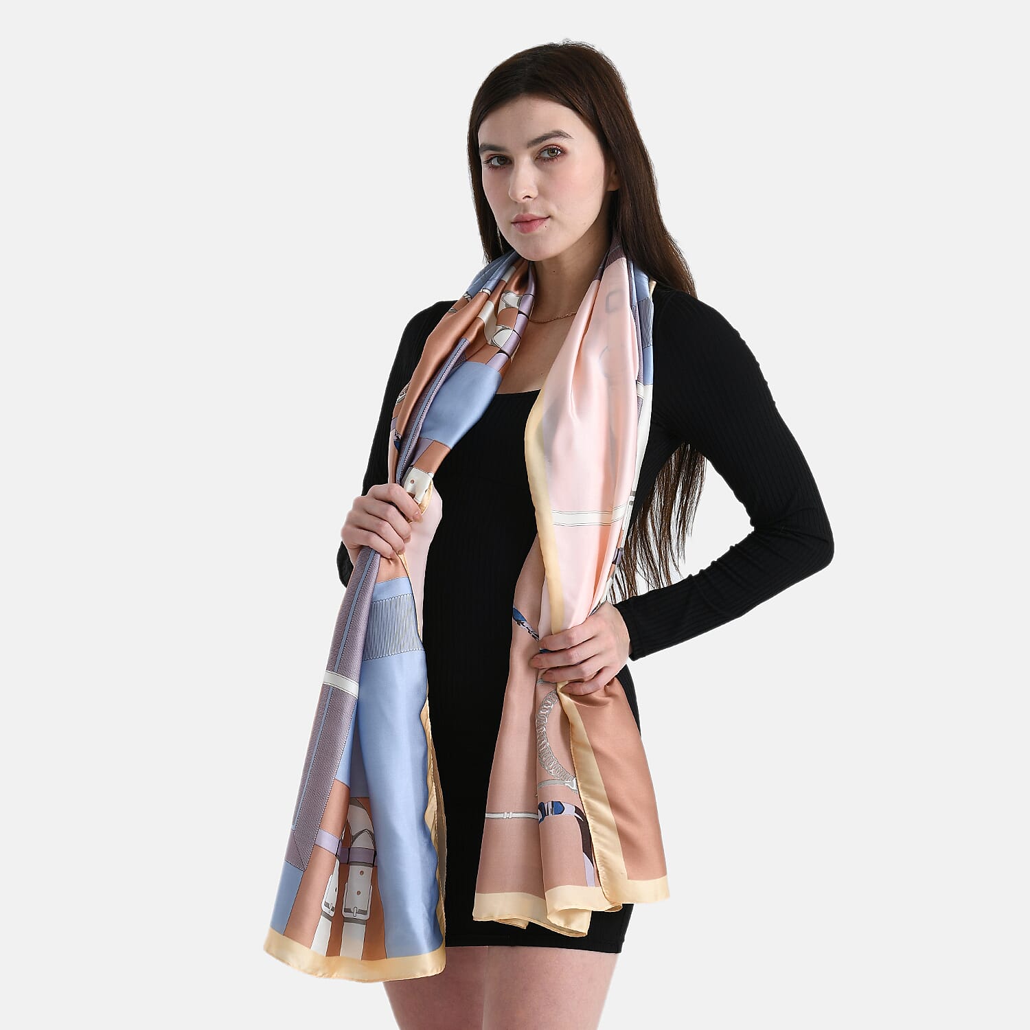La Marey Elegant Irregular Pattern Satin Scarf (180x80cm) - Blue 8241172 2