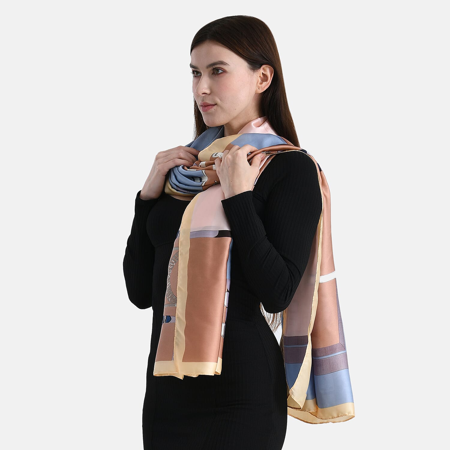 La Marey Elegant Irregular Pattern Satin Scarf (180x80cm) - Blue 8241172 3