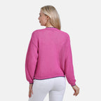 La Marey Elegant Knit Cardigan with Trim (Size M) - Orchid & Navy