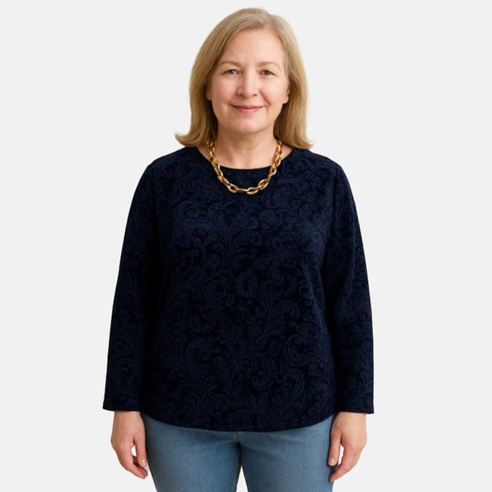 La Marey Paisley Emboss Velvet Blouse (Size L) - Navy 8134062 1