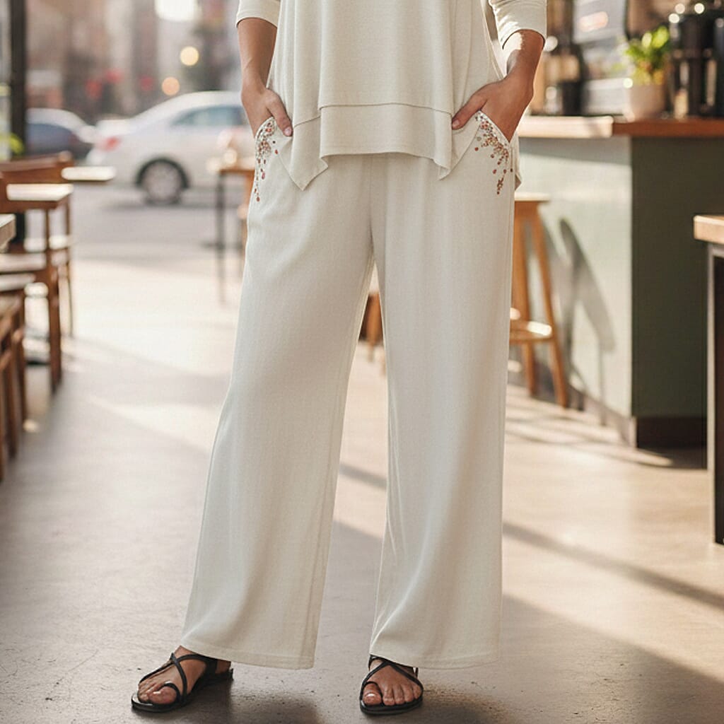 La Marey Embroidered Wide-Leg Trousers (Size 16 To 18) - Cream 8037753 2