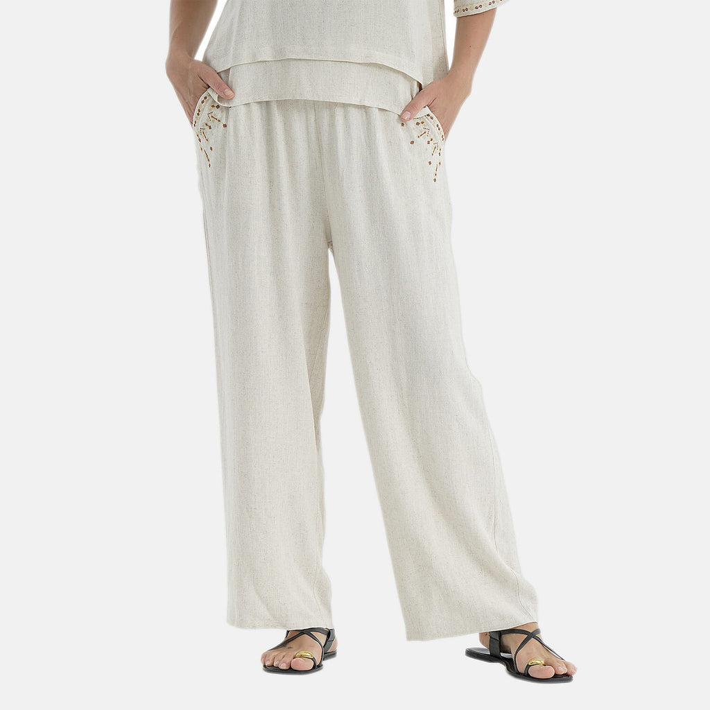 La Marey Embroidered Wide-Leg Trousers (Size 16 To 18) - Cream