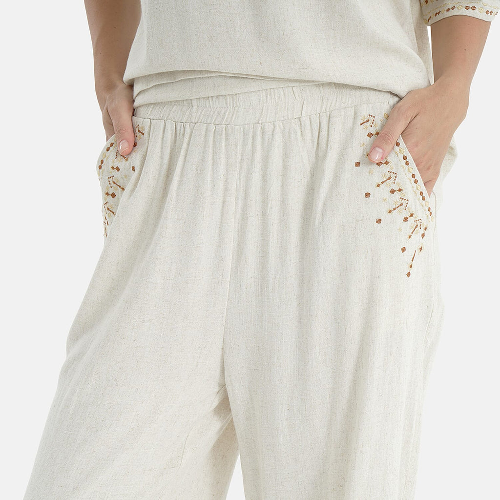 La Marey Embroidered Wide-Leg Trousers (Size 16 To 18) - Cream