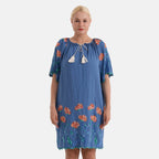 La Marey Embroidery Bohemian Tassel Dress (Size - L-XL, 16-22) - Blue