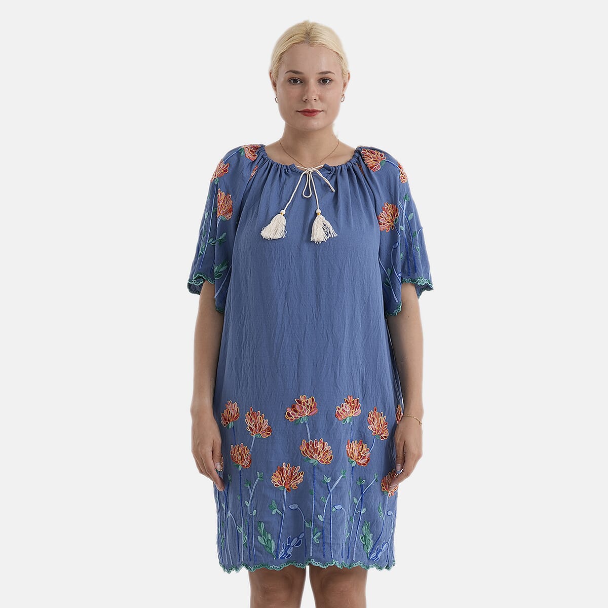 La Marey Embroidery Bohemian Tassel Dress (Size - L/XL, 16-22) - Blue V32656118 0