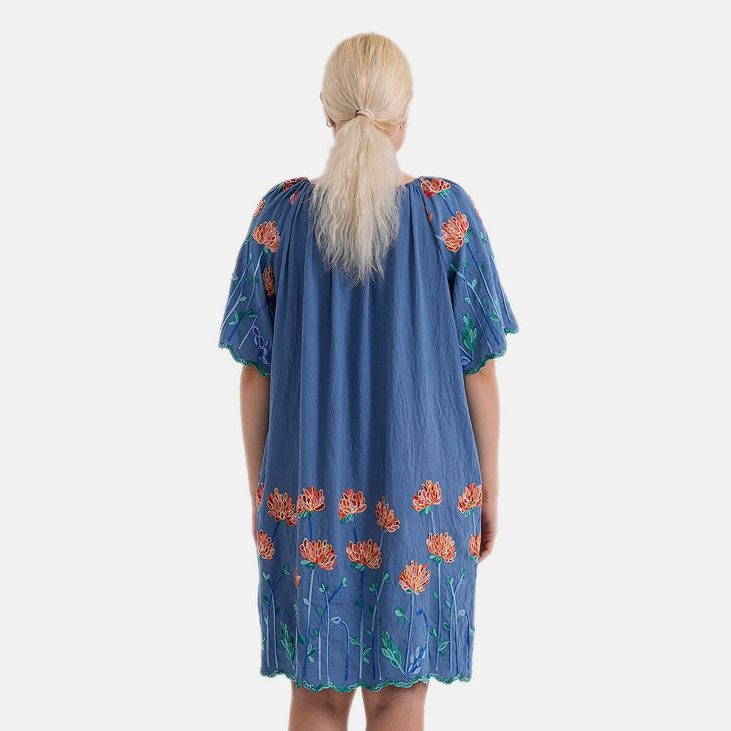 La Marey Embroidery Bohemian Tassel Dress (Size - L-XL, 16-22) - Blue
