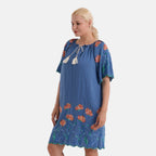 La Marey Embroidery Bohemian Tassel Dress (Size - L-XL, 16-22) - Blue