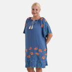 La Marey Embroidery Bohemian Tassel Dress (Size - L-XL, 16-22) - Blue