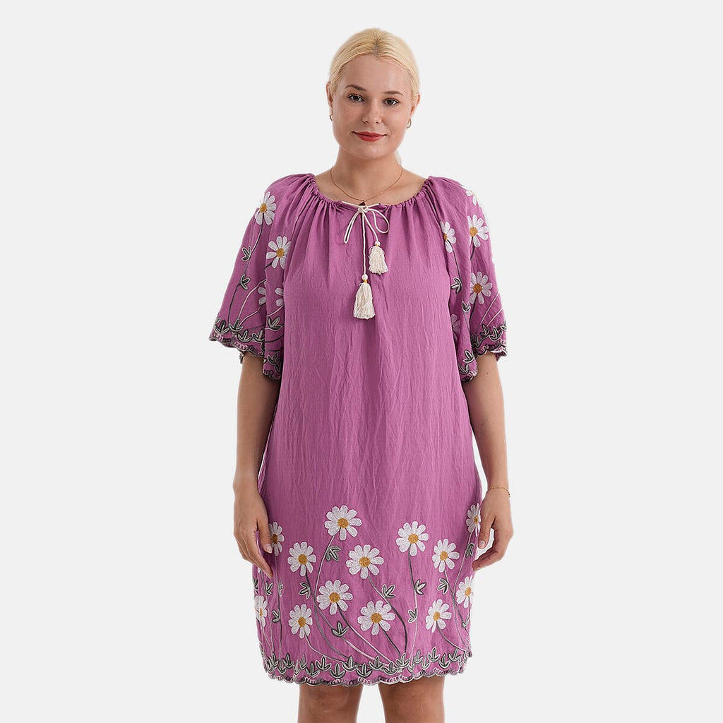 La Marey Embroidery Bohemian Tassel Dress (Size - L-XL, 16-22) - Purple