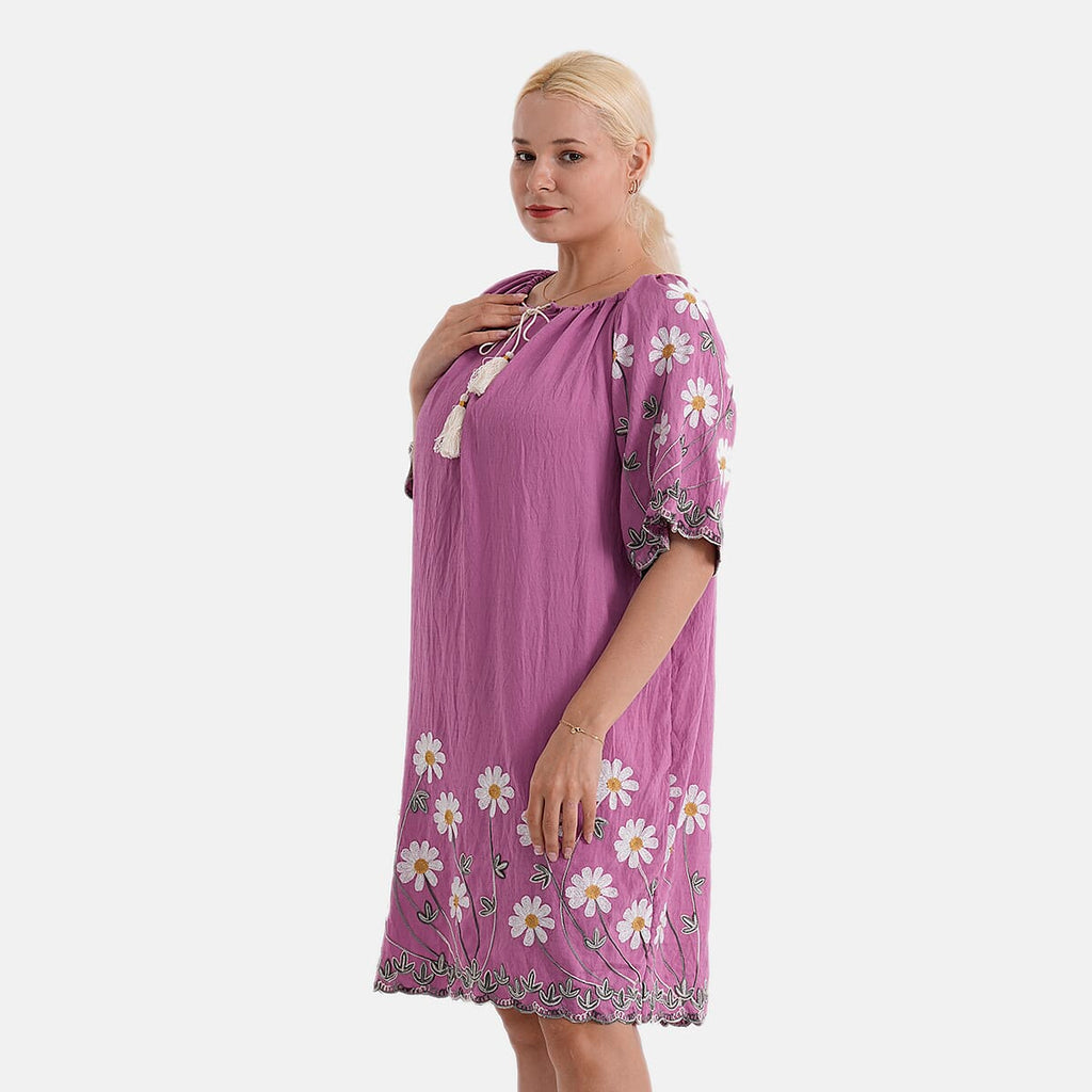 La Marey Embroidery Bohemian Tassel Dress (Size - L-XL, 16-22) - Purple