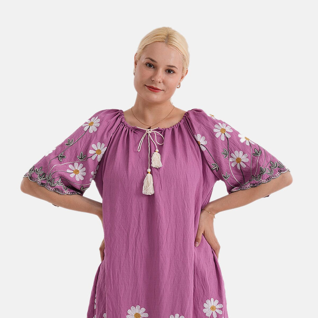 La Marey Embroidery Bohemian Tassel Dress (Size - L-XL, 16-22) - Purple