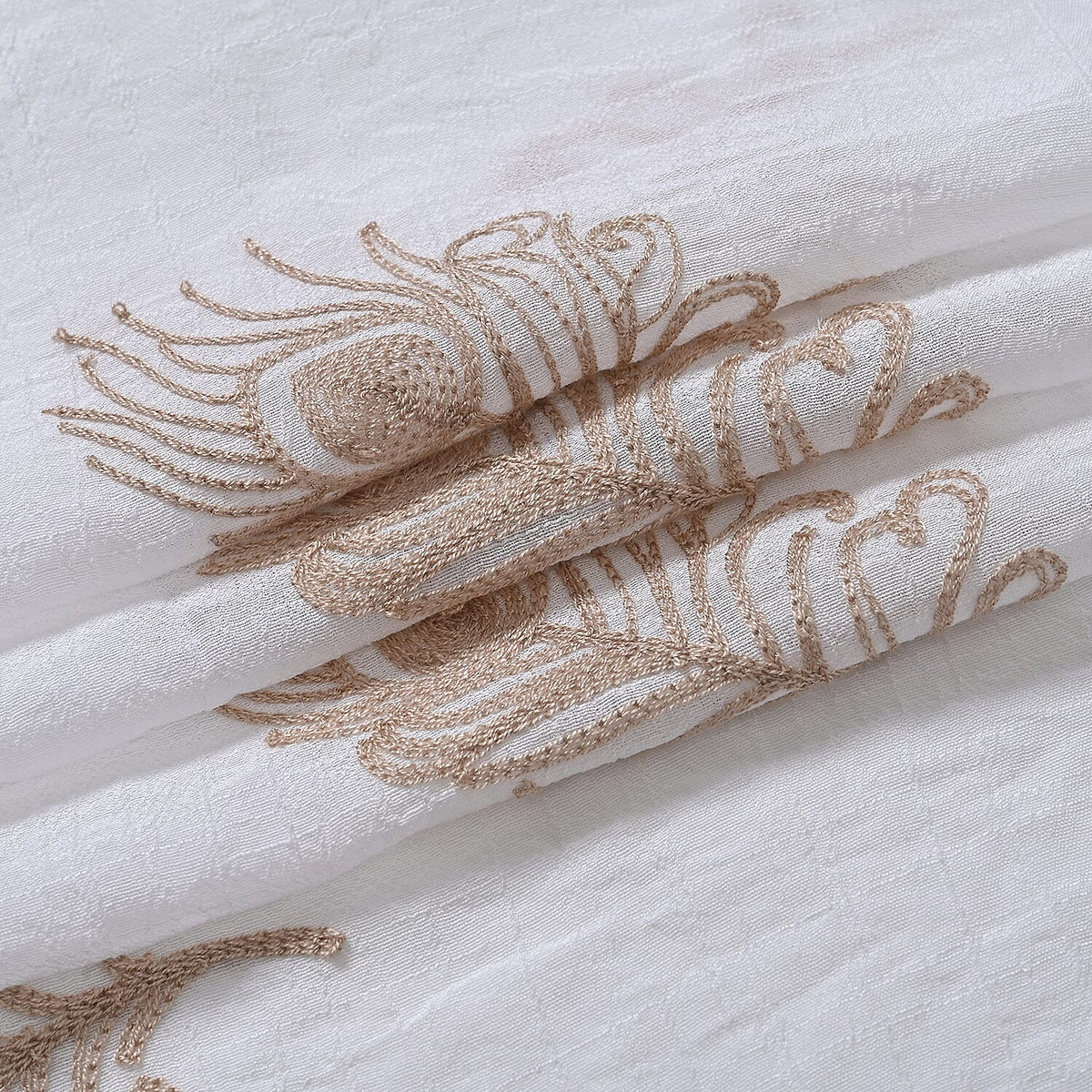 La Marey Cotton Blend Feather Pattern Embroidered Sarong Scarf with Tassels (Size 180x67cm) - White 8110363 5