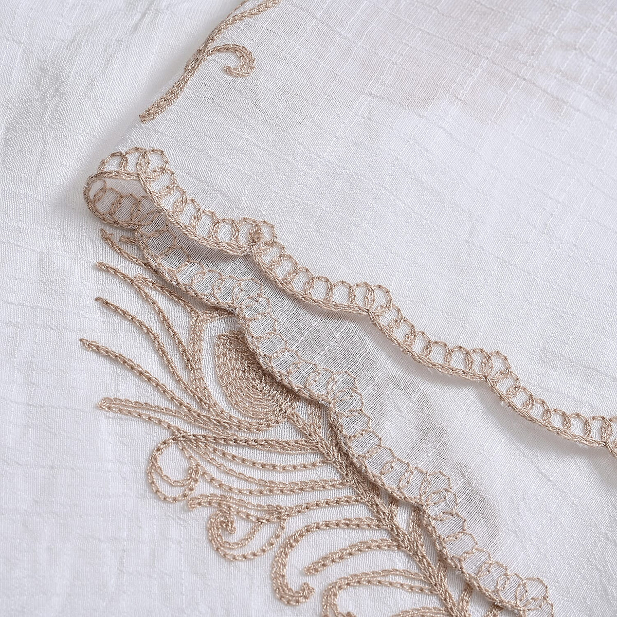 La Marey Cotton Blend Feather Pattern Embroidered Sarong Scarf with Tassels (Size 180x67cm) - White 8110363 6