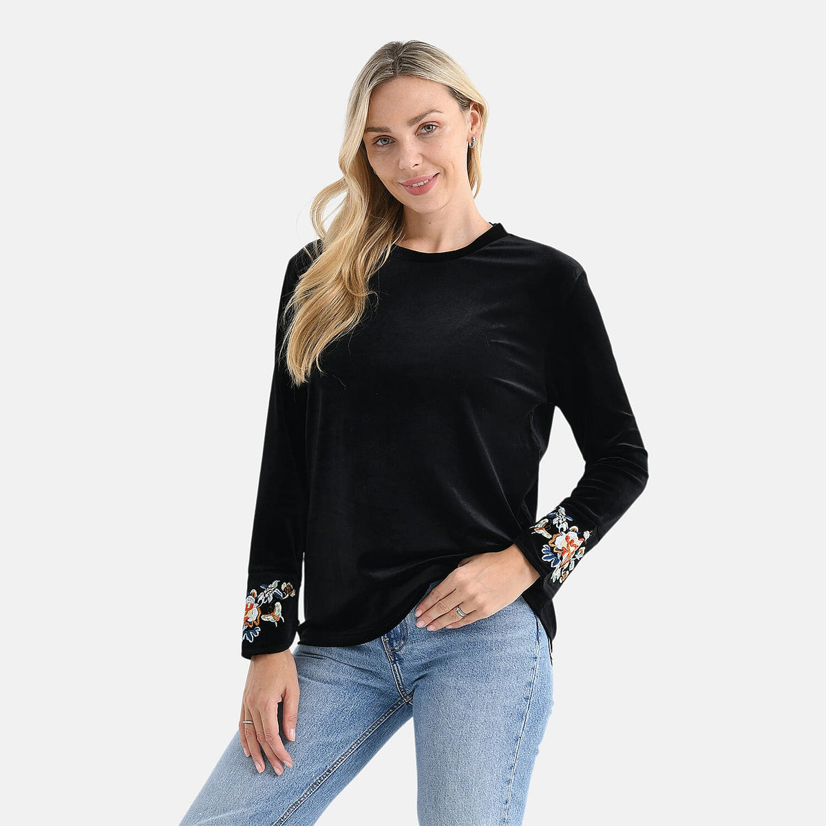 LA MAREY Velvet Embroidered Top (Size L, 16-18) - Black V32594216 3
