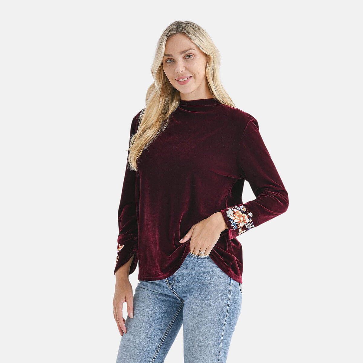 LA MAREY Velvet Embroidered Top (Size M, 12-14) - Burgundy 8270208 3