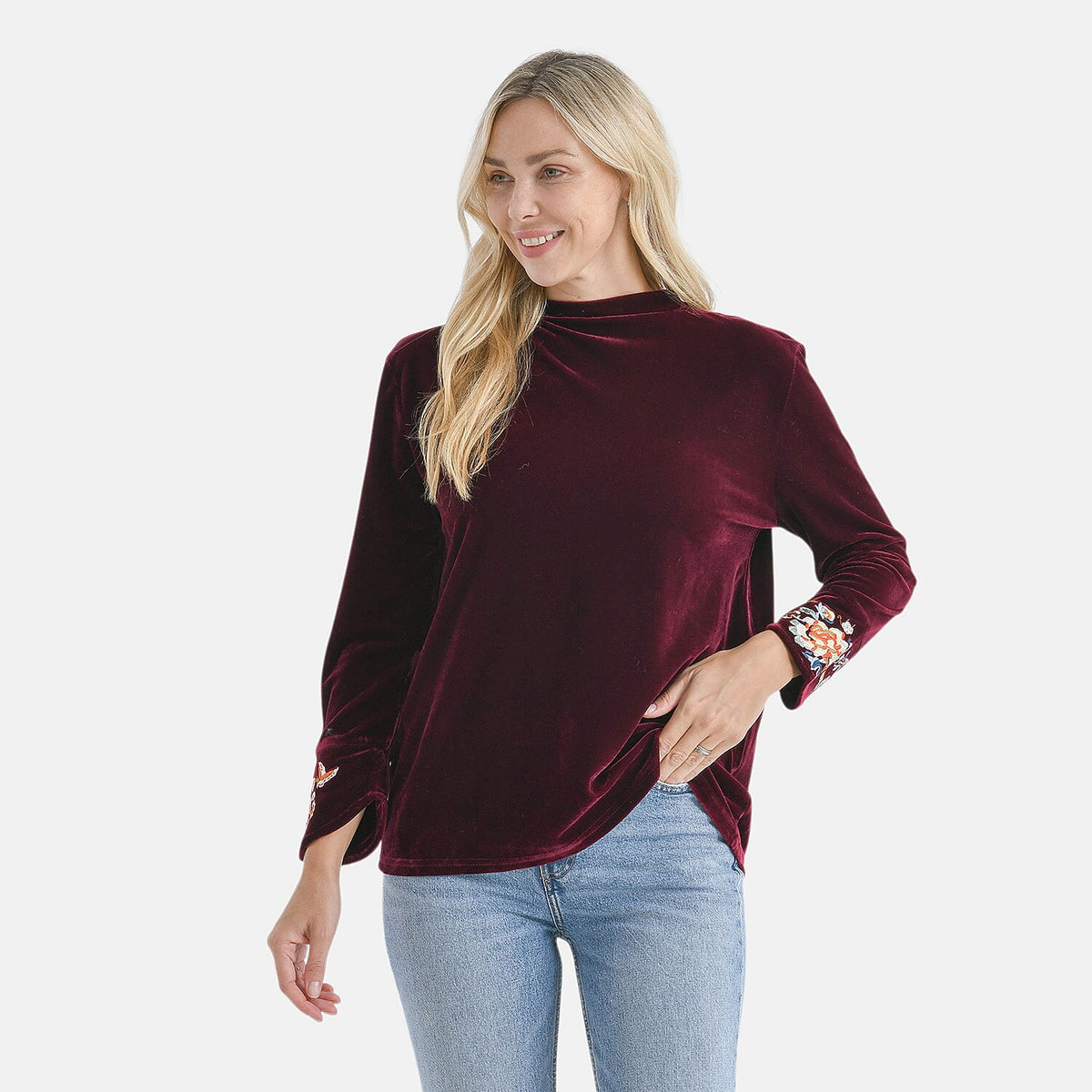 LA MAREY Velvet Embroidered Top (Size M, 12-14) - Burgundy 8270208 4
