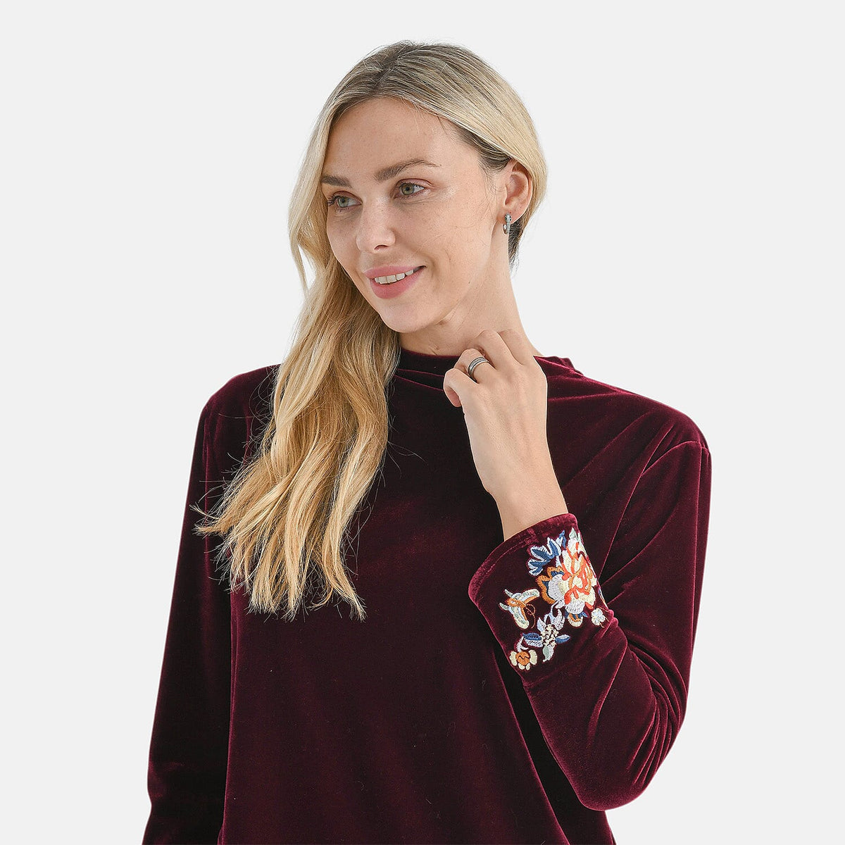 LA MAREY Velvet Embroidered Top (Size M, 12-14) - Burgundy 8270208 5