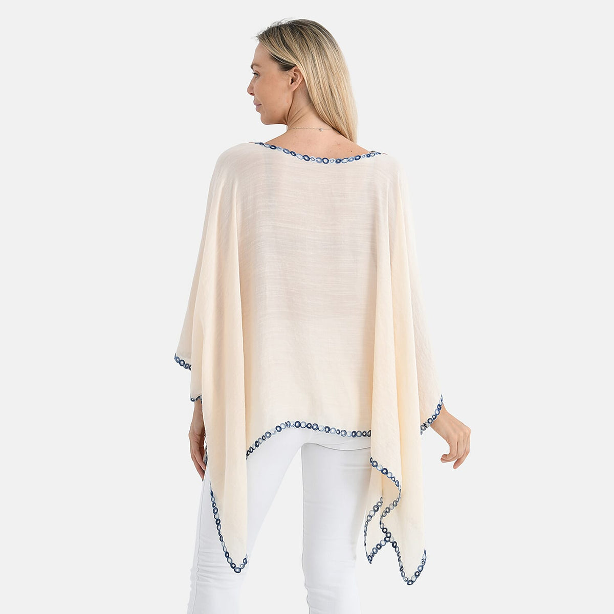 La Marey Cotton Blend Embroidered Kaftan Top with Contrast Trim (One Size) - Beige &amp; Multicolour V32514825 3