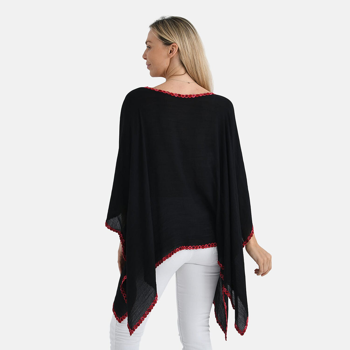 La Marey Cotton Blend Embroidered Kaftan Top with Contrast Trim (One Size) - Black &amp; Multi V32537926 3