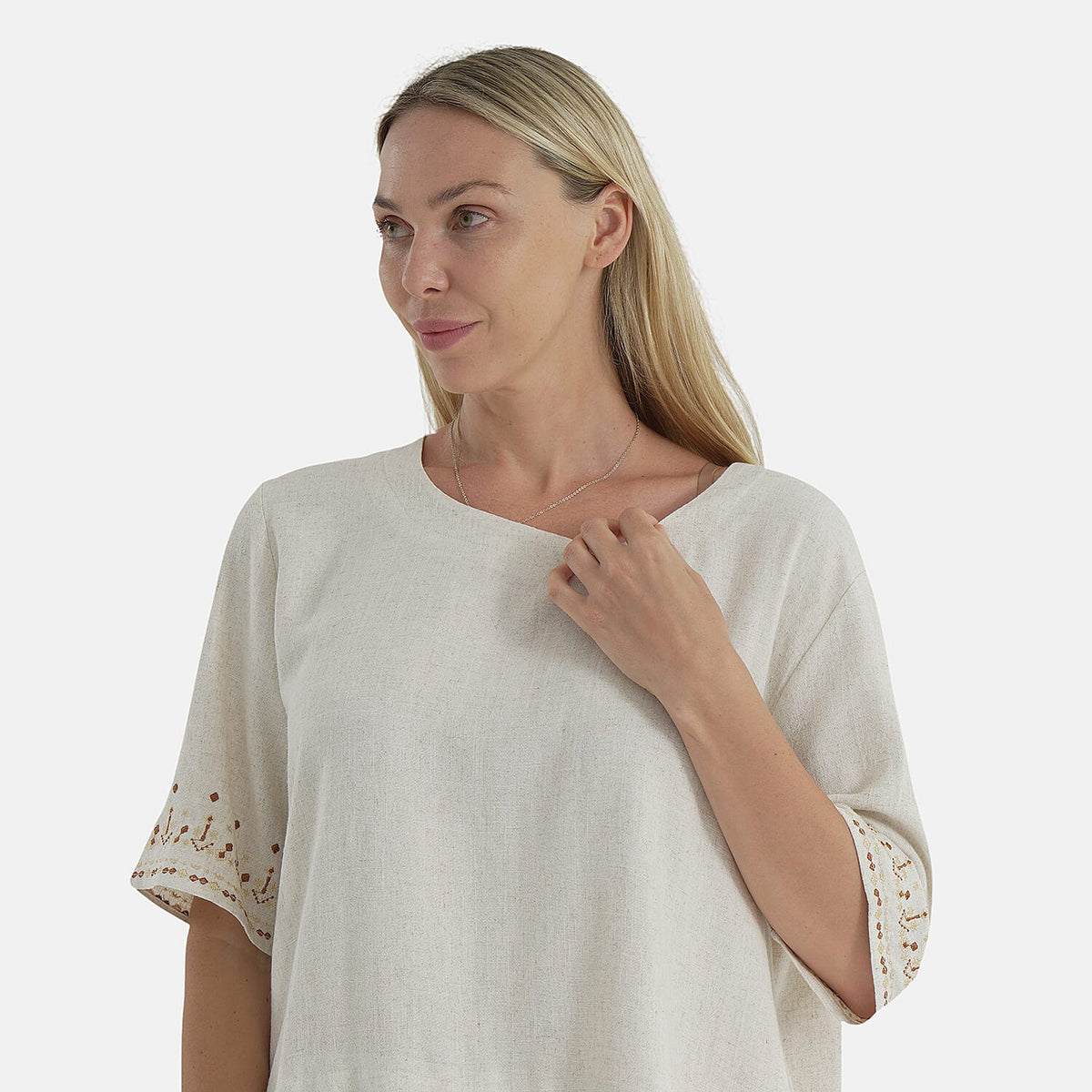 LA MAREY Womens Linen Blend Relaxed Fit Embroidered Top (Size XL, 20-22) - Beige V32701650 5