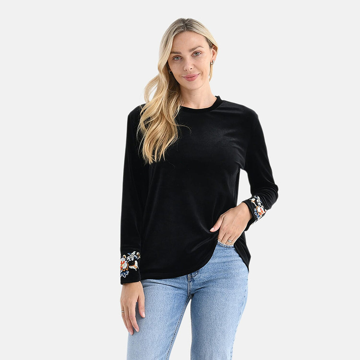 LA MAREY Velvet Embroidered Top (Size XL, 20-22) - Black V32552669 0