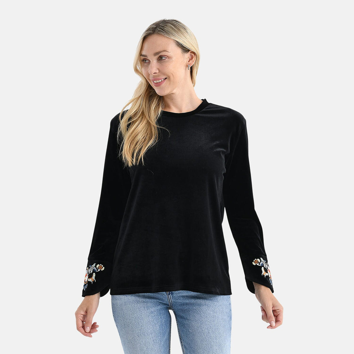 LA MAREY Velvet Embroidered Top (Size XL, 20-22) - Black V32552669 4