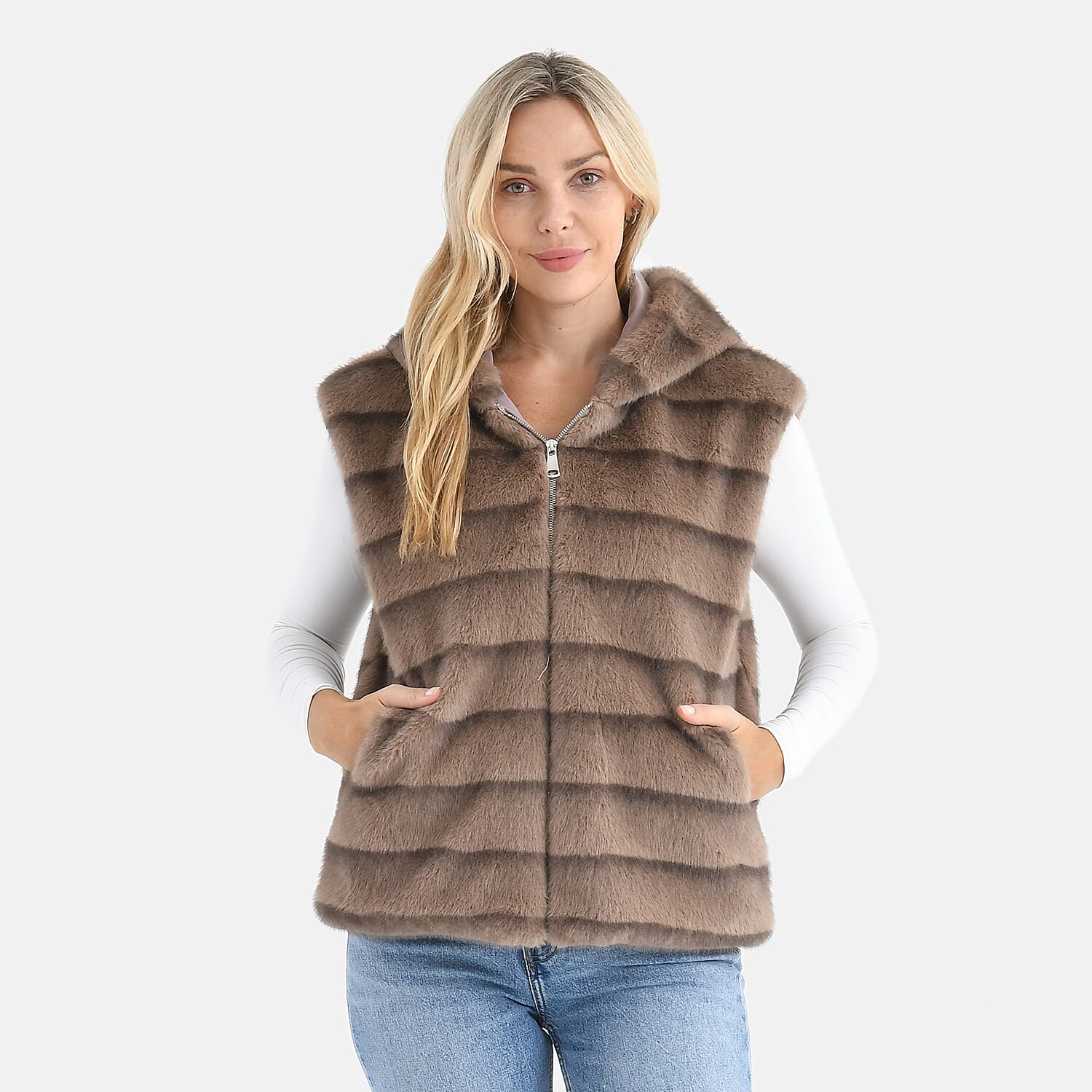 La Marey Faux Fur Hoodie Gilet (Size 8 to 16) - Light Brown 8310045 0