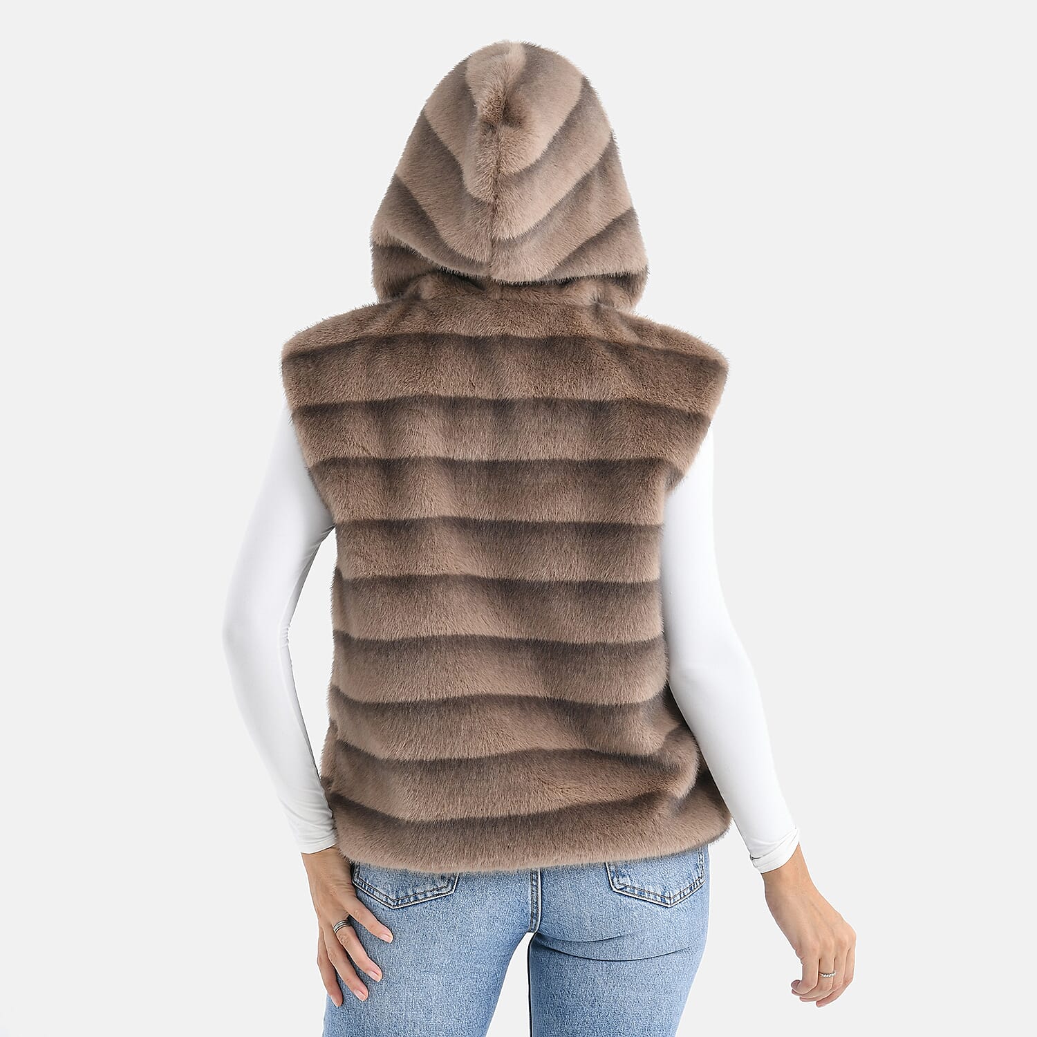 La Marey Faux Fur Hoodie Gilet (Size 8 to 16) - Light Brown 8310045 3