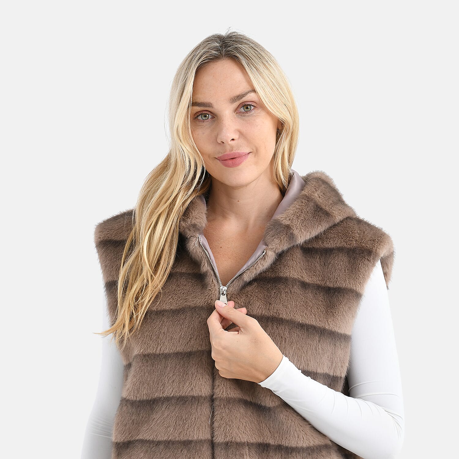 La Marey Faux Fur Hoodie Gilet (Size 8 to 16) - Light Brown 8310045 7