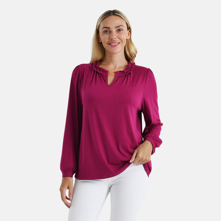 La Marey Jersey Blouse with Frill Collar (Size L) - Dark Magenta 8250698 1