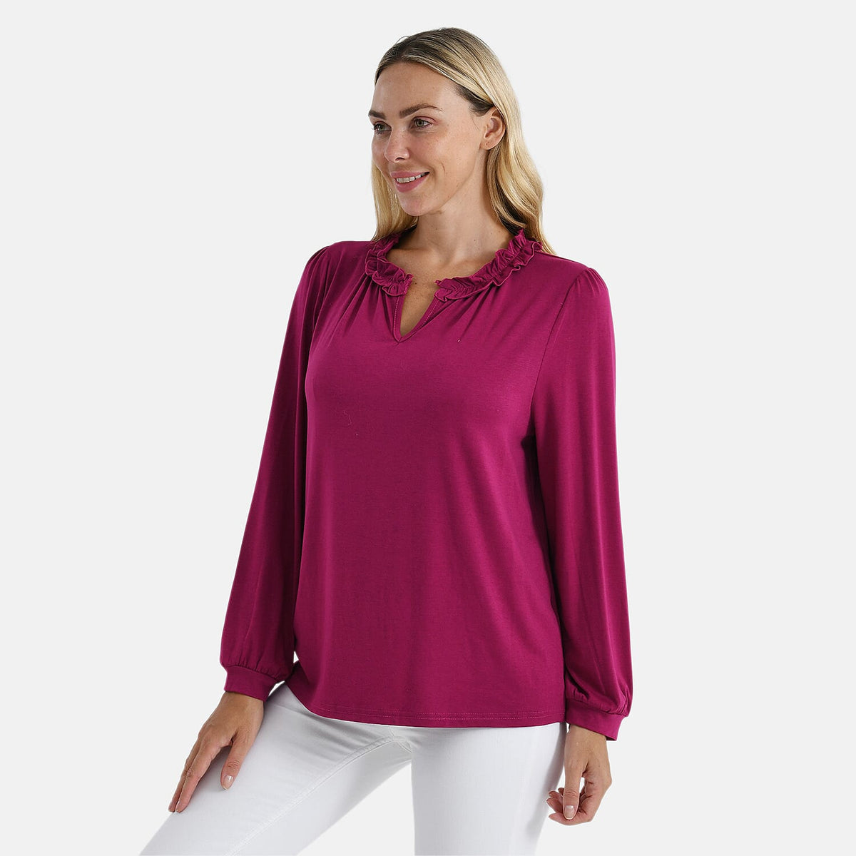 La Marey Jersey Blouse with Frill Collar (Size L, 16-18) - Dark Magenta V32538561 3
