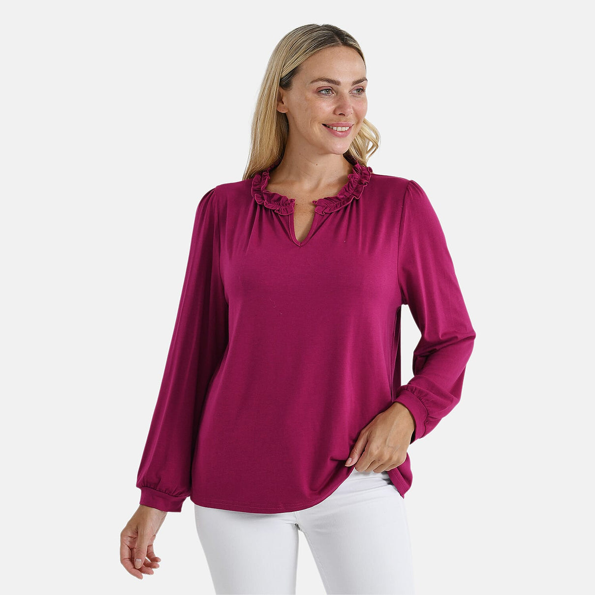 La Marey Jersey Blouse with Frill Collar (Size L, 16-18) - Dark Magenta V32538561 4