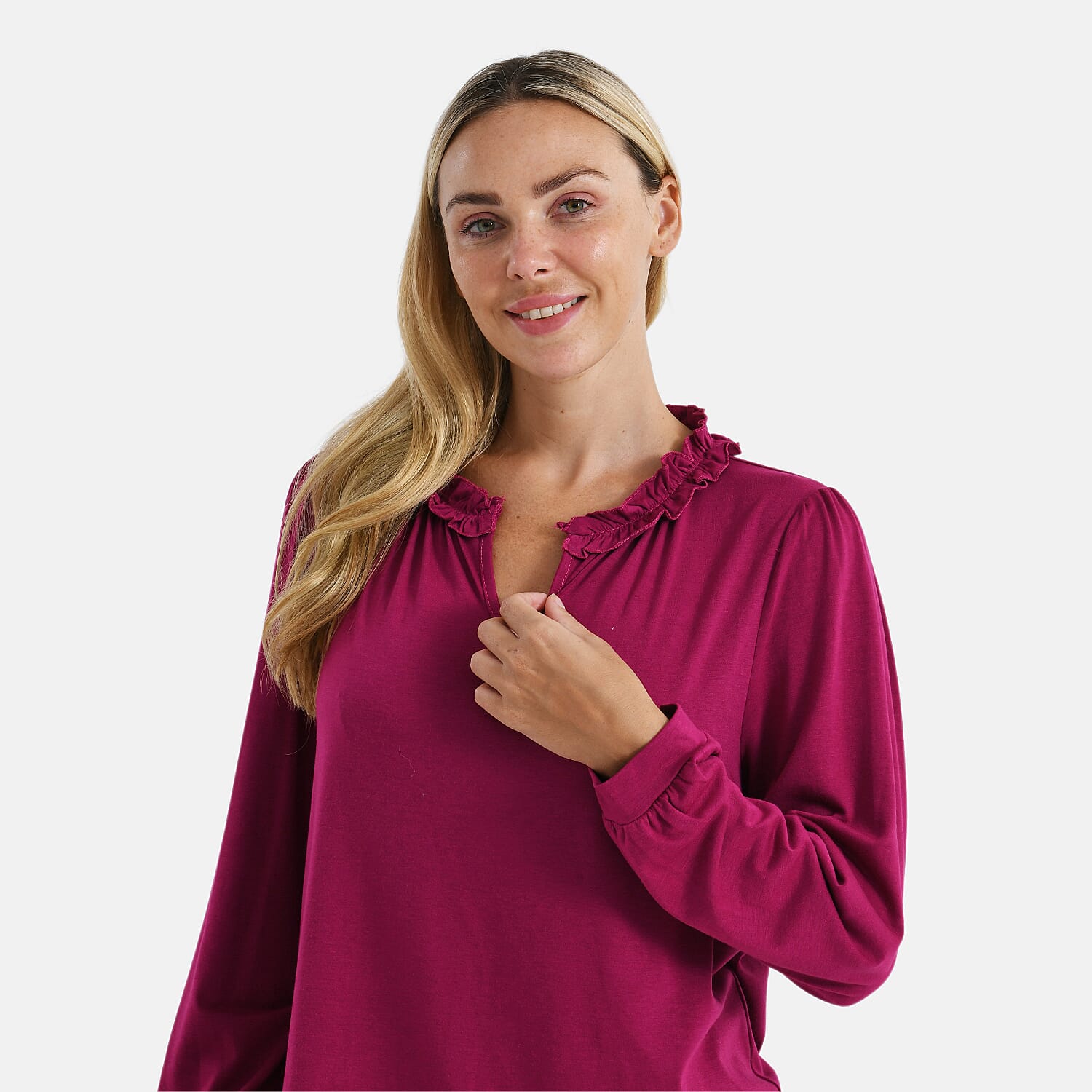 La Marey Jersey Blouse with Frill Collar (Size L, 16-18) - Dark Magenta V32538561 5